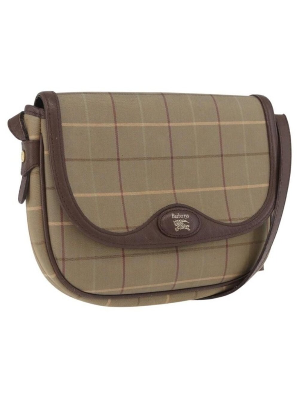 Authentic Burberrys Nova Check Shoulder Bag Canvas Brown Gold